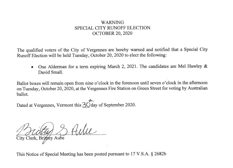 Warning - Special City Runoff Election